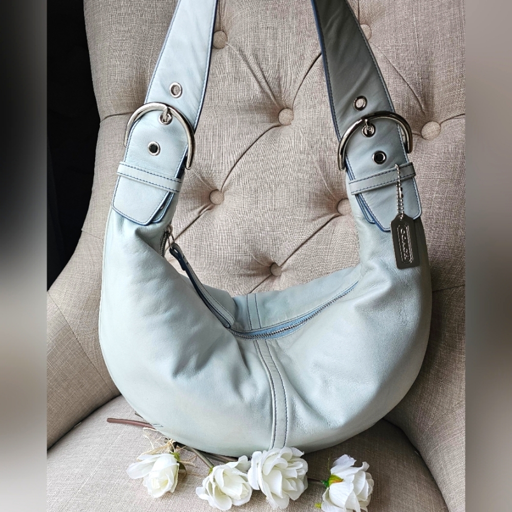 Vintage Coach Nappa Tortilla "Tort" Ergo Slouch Hobo Bag # 9619 ( Aqua ) - Picture 4 of 16